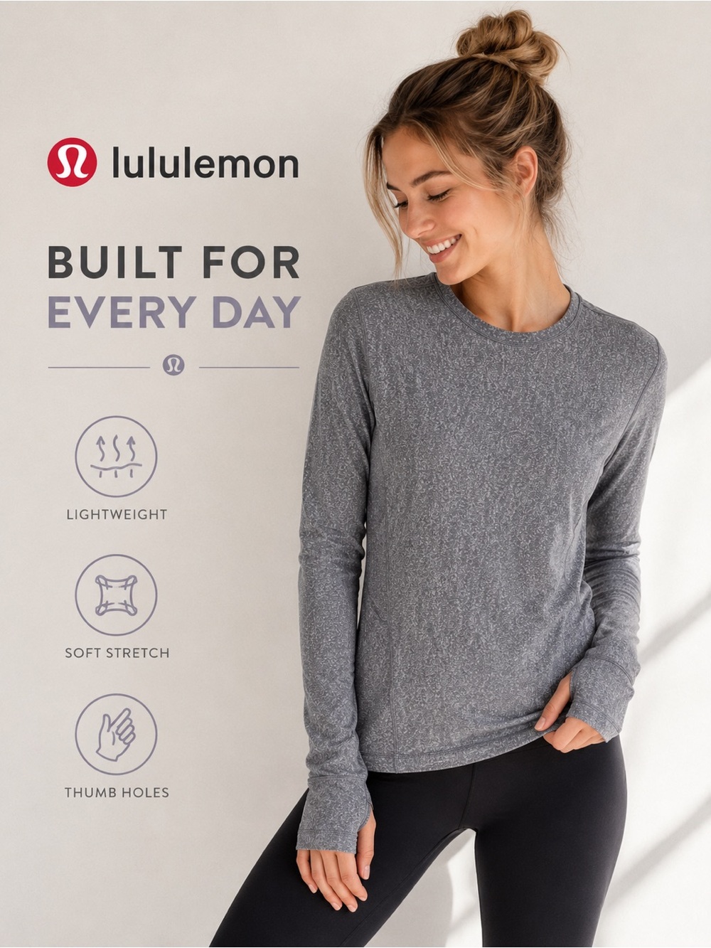 lululemon athletica Women's Lightweight‎ Long Sleeve Top - Gray small